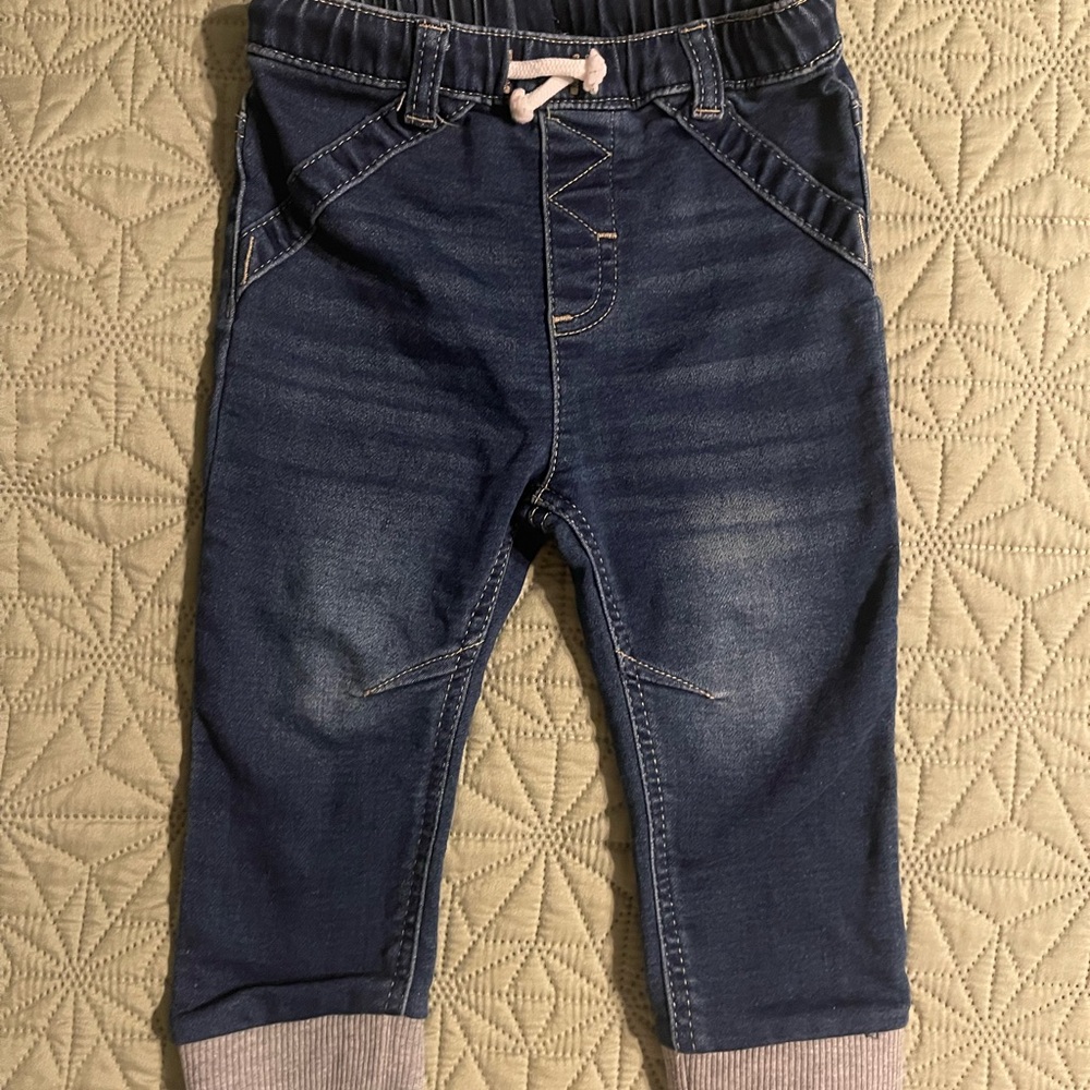 Cat & Jack Dark Blue Boys Jeans with Gray Cuffs